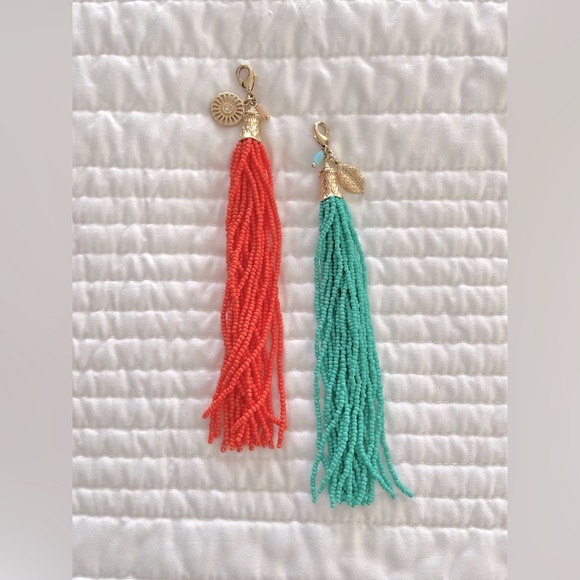 🦋PREMIER DESIGNS NWOT Two Beaded tassels. One coral & one teal - Picture 3 of 4